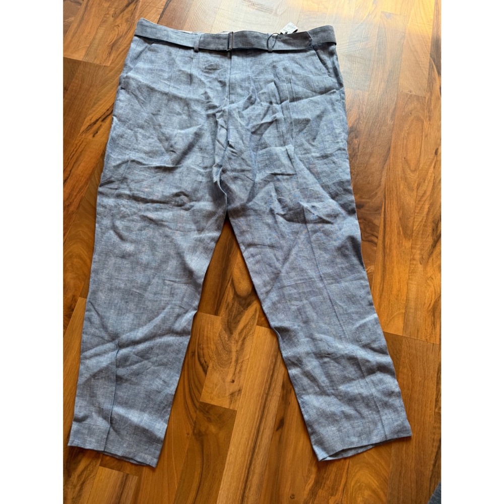 Express Cropped Pants Men 36x30 Blue New Herringbone Belted Dress Trousers linen
